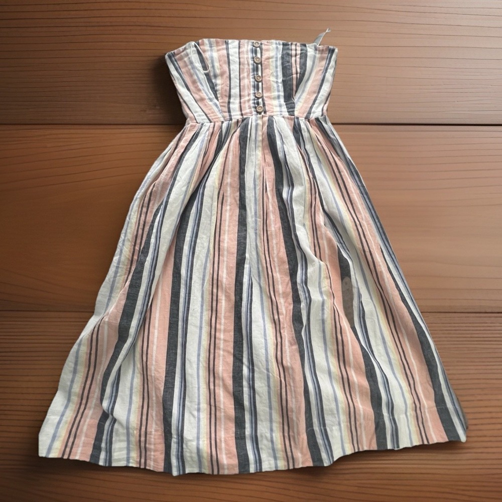 Free People Large Lilah Cotton Multi Striped Pleated Dress Lined Strapless (144) - Picture 2 of 14